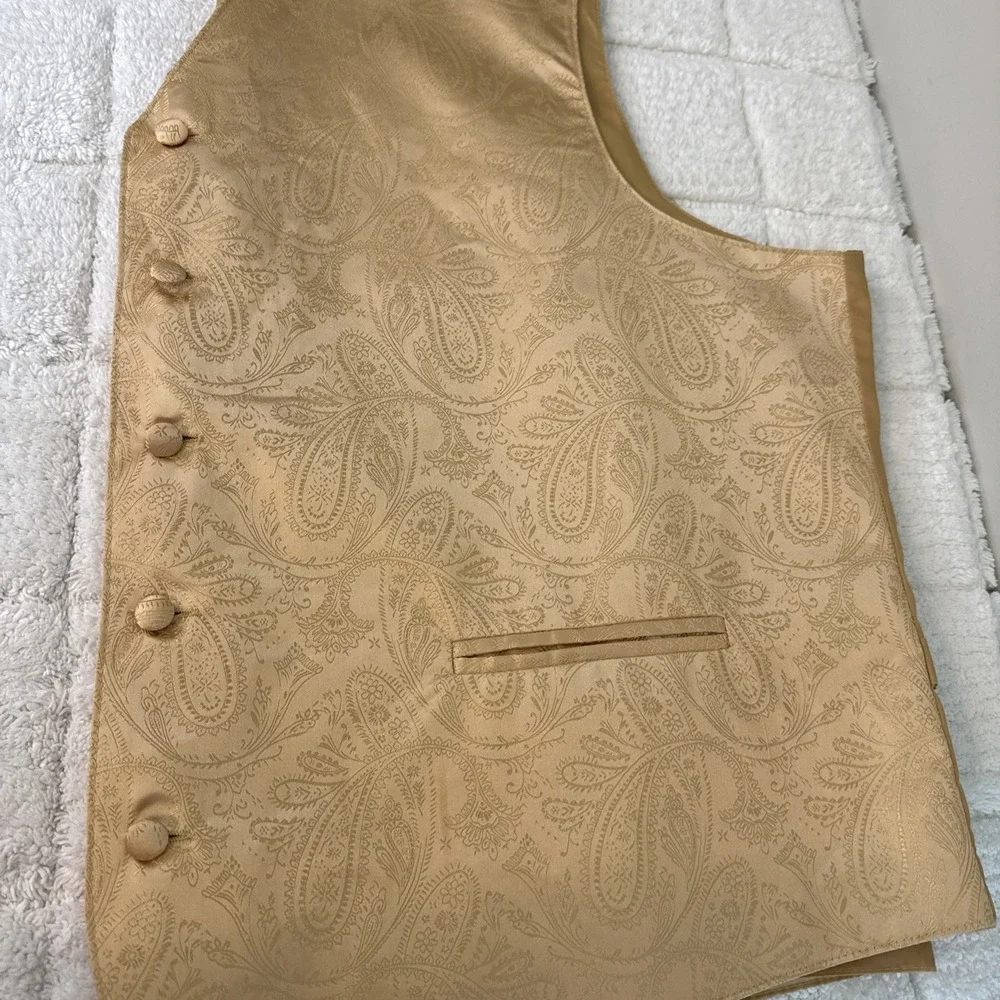 Vesuvio Napoli Mens Gold Paisley Tuxedo Vest 3XL Formal Wedding Elegant Guest